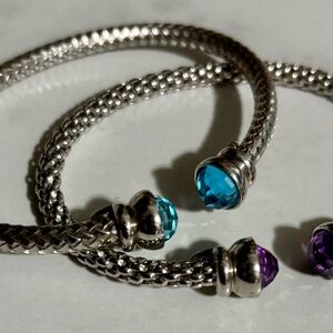 Natural Amethyst & Blue Topaz Bangle Set in Sterling Silver